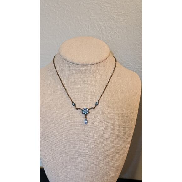 KENNY MA San Francisco Blue Floral Swarovski Crystal Necklace 15.5 To 16.5” - Picture 5 of 9